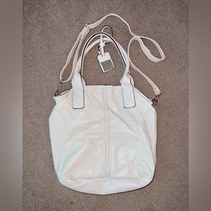 Cream Leather Hobo/ Bucket Handbag